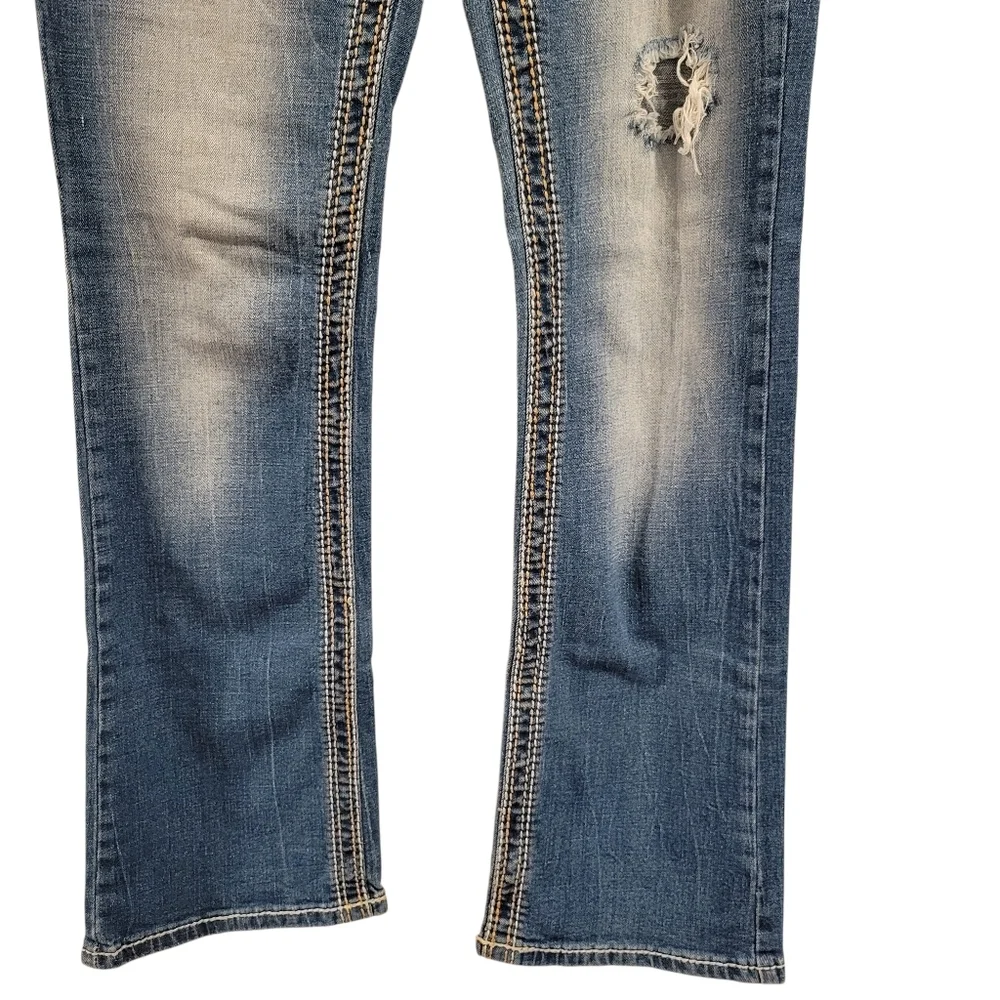 Y2K Amethyst Bleached Distressed Low Rise Boot Cut Denim Jeans - Picture 3 of 9